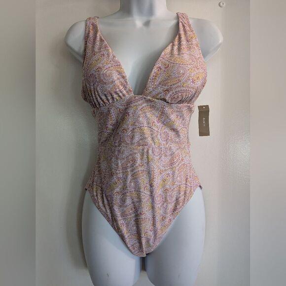J Crew paisley one piece Ruffled swimsuit Purple And Yellow NWT 6 - Picture 1 of 6
